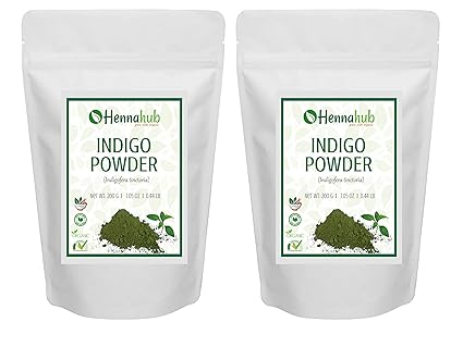 HENNAHUB Natural Indigo Powder for Hair, Natural Organic Leaves Herbs, Hair Strengthening, Conditioning, Natural Hair Color, Pack of 2 each 200gm