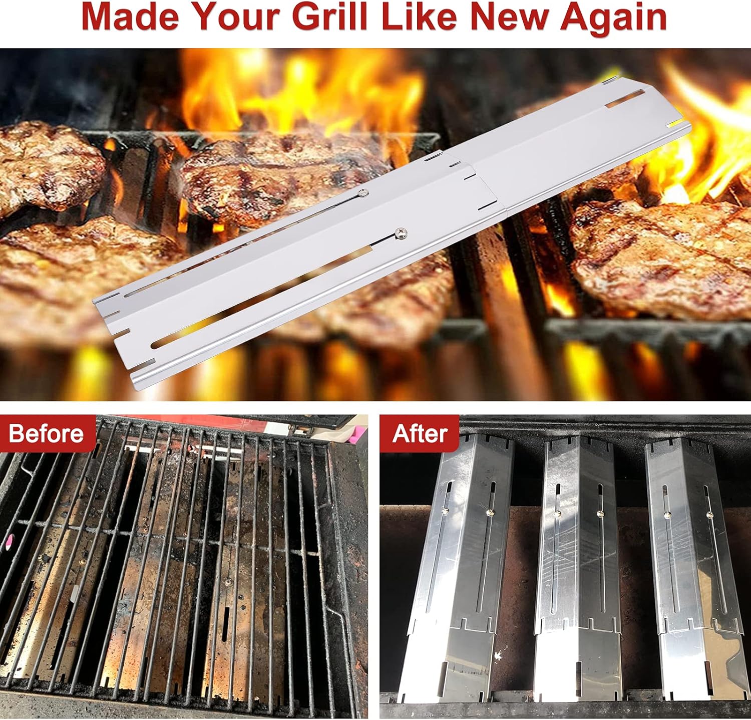 Universal Grill Heat Plates Heat Tents Heat Shields for Gas Grill, Adjustable Barbecue BBQ Grill Flame Tamers Burner Covers Heat Deflectors, Stainless Steel Gas Grill Replacement Parts, 5-Pack : Garden & Outdoor