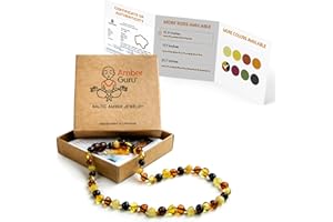 Amber Guru Baltic Amber Necklace (Authentic, Certified) - 12.5 inches - Unisex Jewelry - Multi (Polished) - Real Amber Beads - Proud to Deliver Genuine Baltic Sea Wonder Handcrafted
