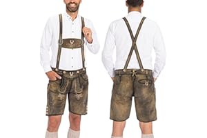 BAVARIA TRACHTEN Lederhosen Men Oktoberfest Costume - Genuine Leather, German Mens Lederhosen - Antique Waxed Brown