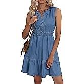 BerryGo Womens Denim Dress Sleeveless Summer Casual Jean Dress Tiered Cowgirl Country Mini Soft Light Chambray with Pockets
