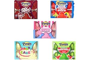 NEEDZO Peeps Easter Variety Pack Marshmallows Candy with 10 Count Cotton Candy, Dr. Pepper, Fruit Punch, Party Cake, and Sour Watermelon Flavors, 3 Ounce, Pack of 5