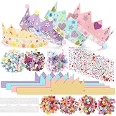 794 Pcs Paper Crowns DIY Kit for Women, Party Hats Craft Set, Pastel | Princess Theme Supplies with Gems Lace Butterfly Poms, Birthday Bridal Shower Ladies Night Events, Crown Making Adults