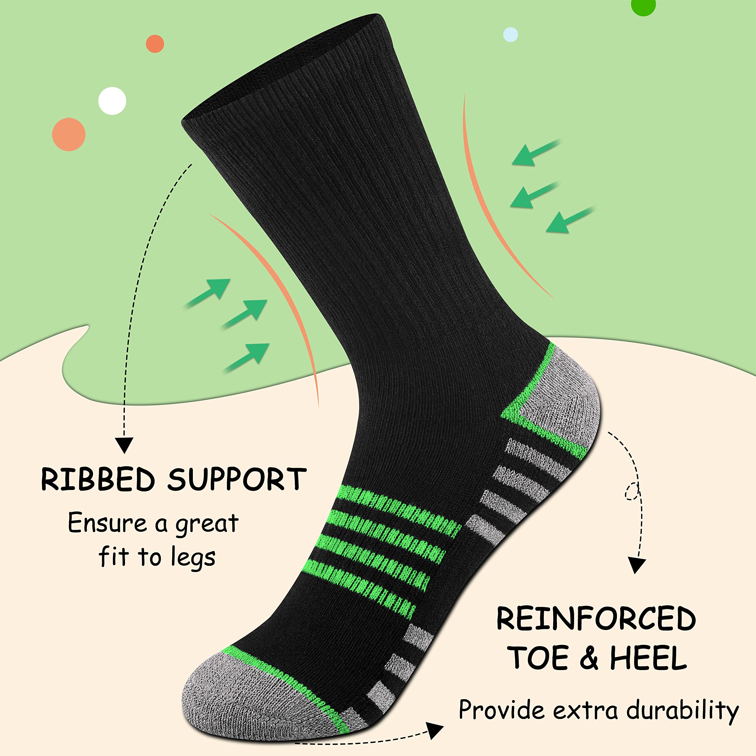 Boys Crew Socks For Kids 4-10 Years Old Athletic Long Socks With Cushioned Sole 6 Pairs