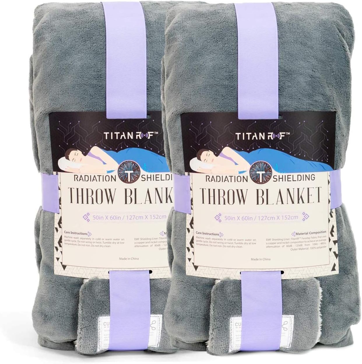 [2-Pack] Mission Darkness TitanRF Radiation Shielding Throw Blanket 50" x 60" (127cm x 152cm) Ultra-Soft Materials Reversible Gray and White Blanket with Lab Certified EMF Radiation Protection Liner: Kitchen & Dining