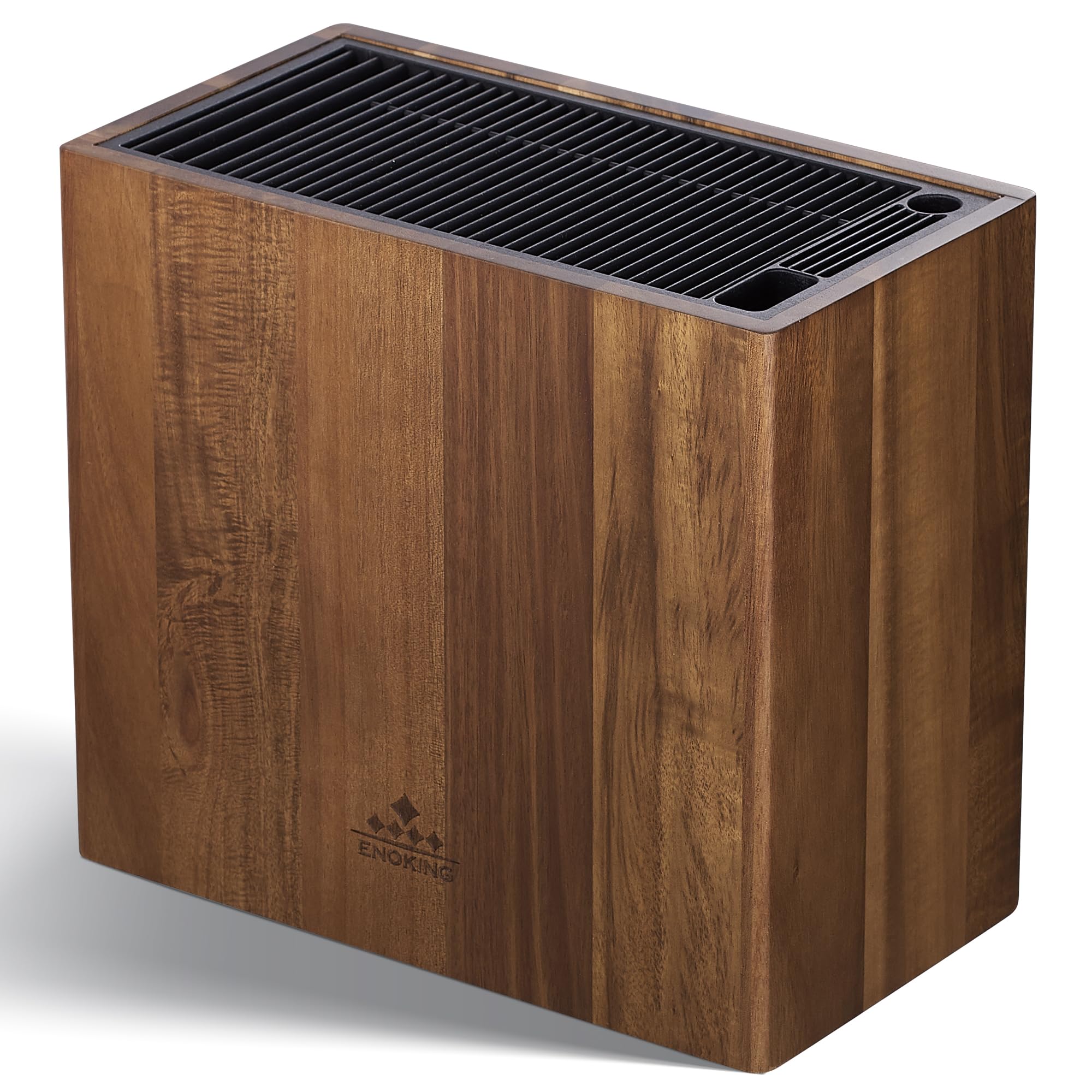 ENOKING Messerblock ohne Messer aus Akazienholz, Universal Messerblock mit Kunststoffdeckel, Hochwertiges Messerhalter für Messer und Geflügelschere/Wetzstahl