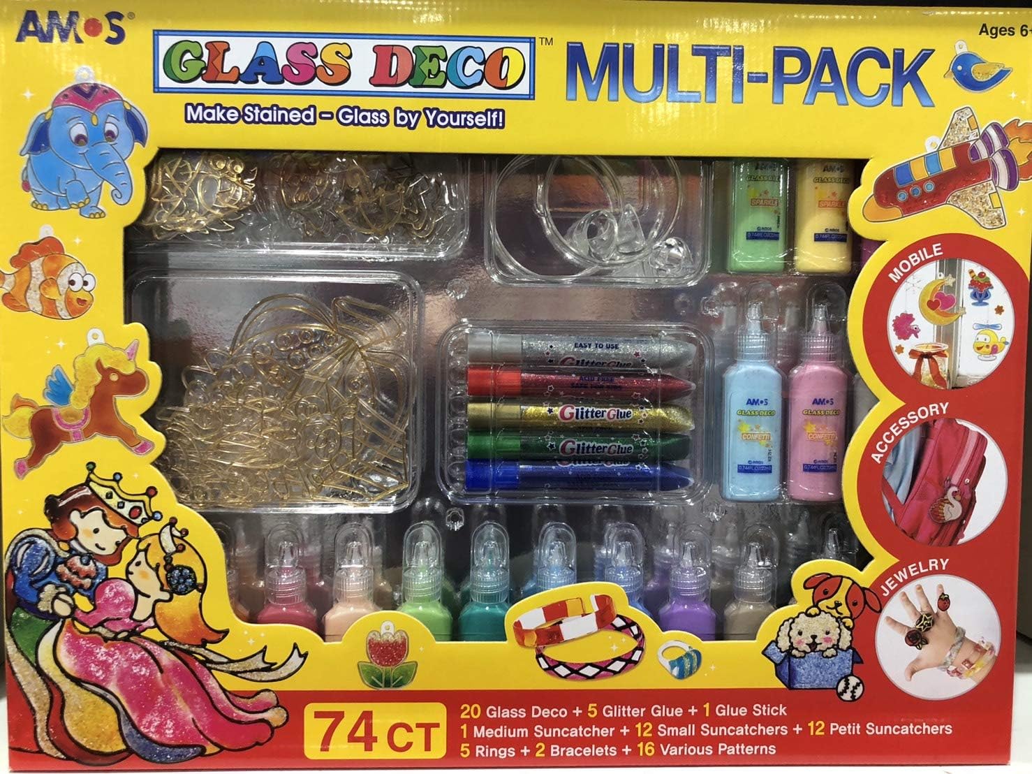 Amazon Amos Glass Decoration 74ct ガラスデコ 24色 のり サンキャッチャー アクセサリー イラスト付 シール ステッカー おもちゃ Amazon Amos Glass Decoration 74ct ガラスデコ 24色 のり サンキャッチャー アクセサリー イラスト付 シール ステッカー おもちゃ