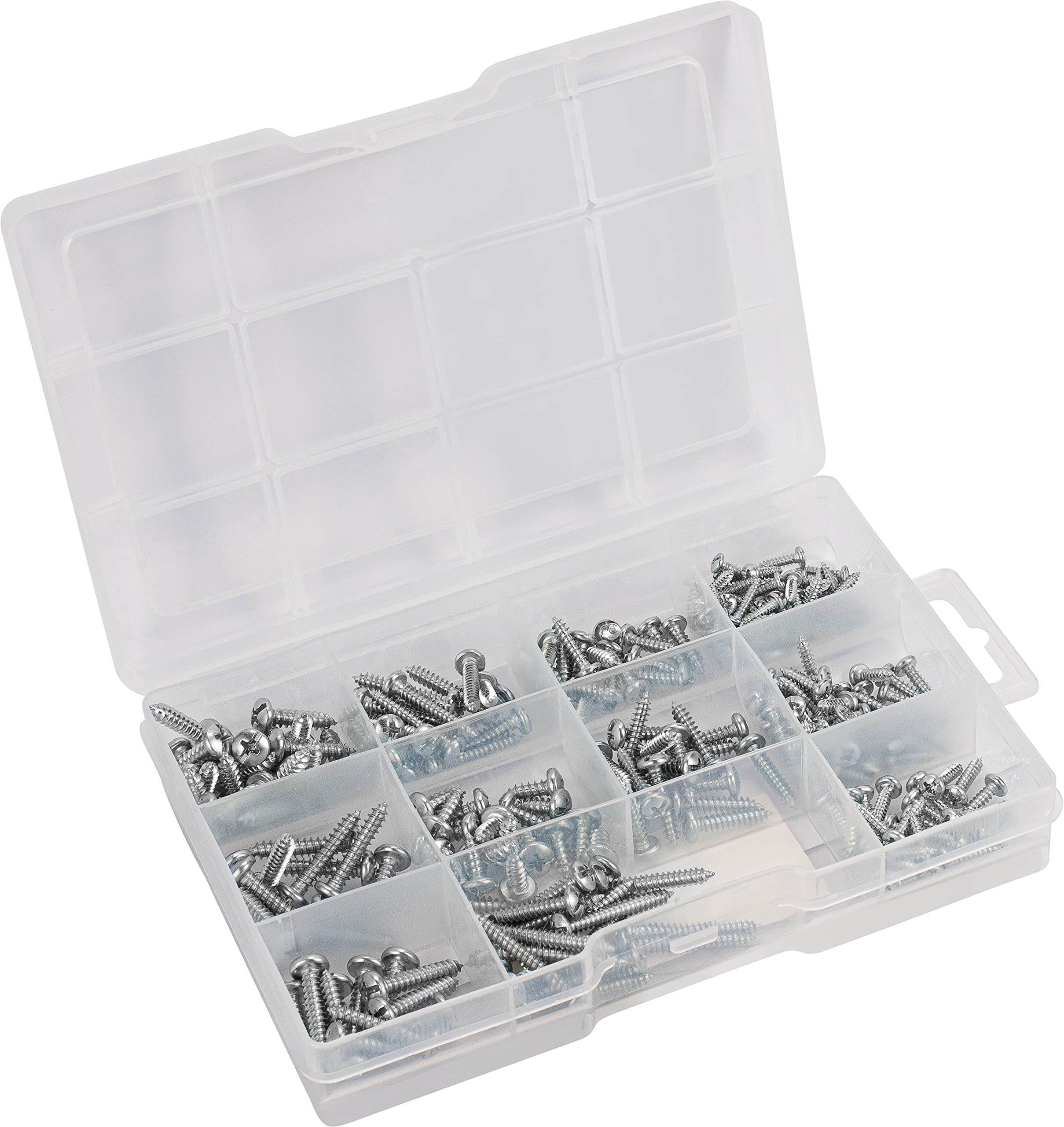 Connex DP8500119 Tapping Screws Assortment 265 Pieces Various Sizes Panhead PH Phillips Drive Fully Thread Galvanised Screw Set Assortment Box — image 1