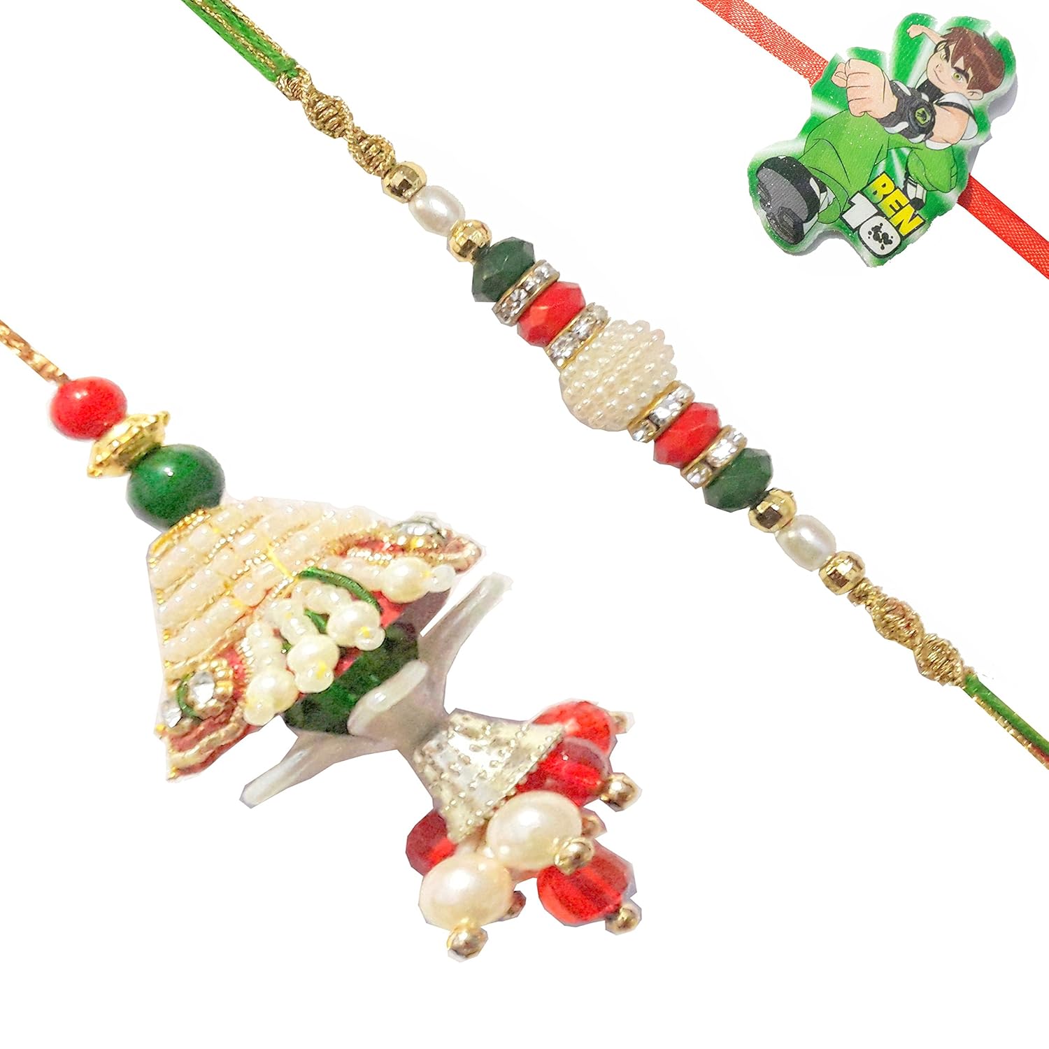 rv multi colour set of family rakhi along with roli, tilak and chawal