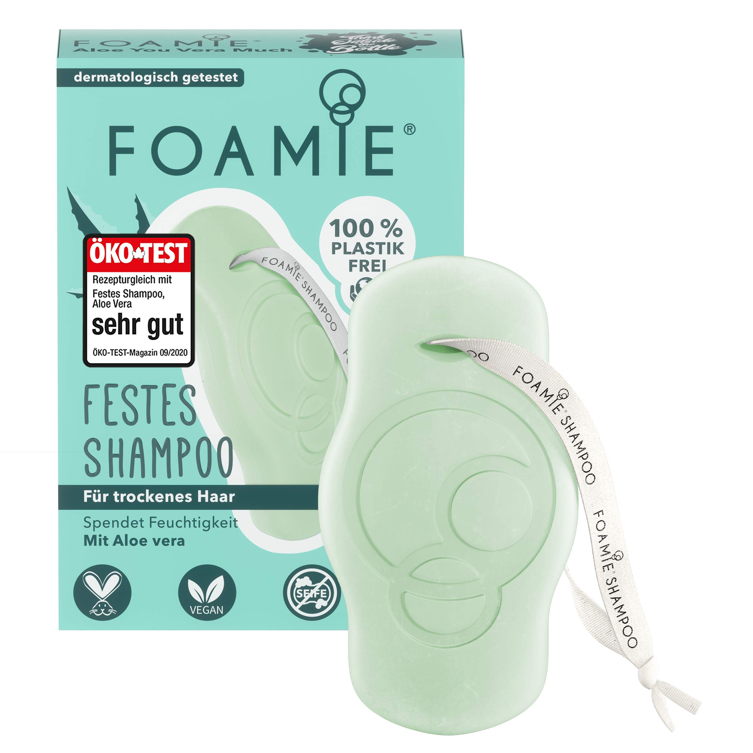 Foamie Shampoo Bar, Aloe - Moisturising for Dry Hair - Plastic-Free, pH-Balanced, Soap-Free, No Nasties, Vegan - Perfect for Travel