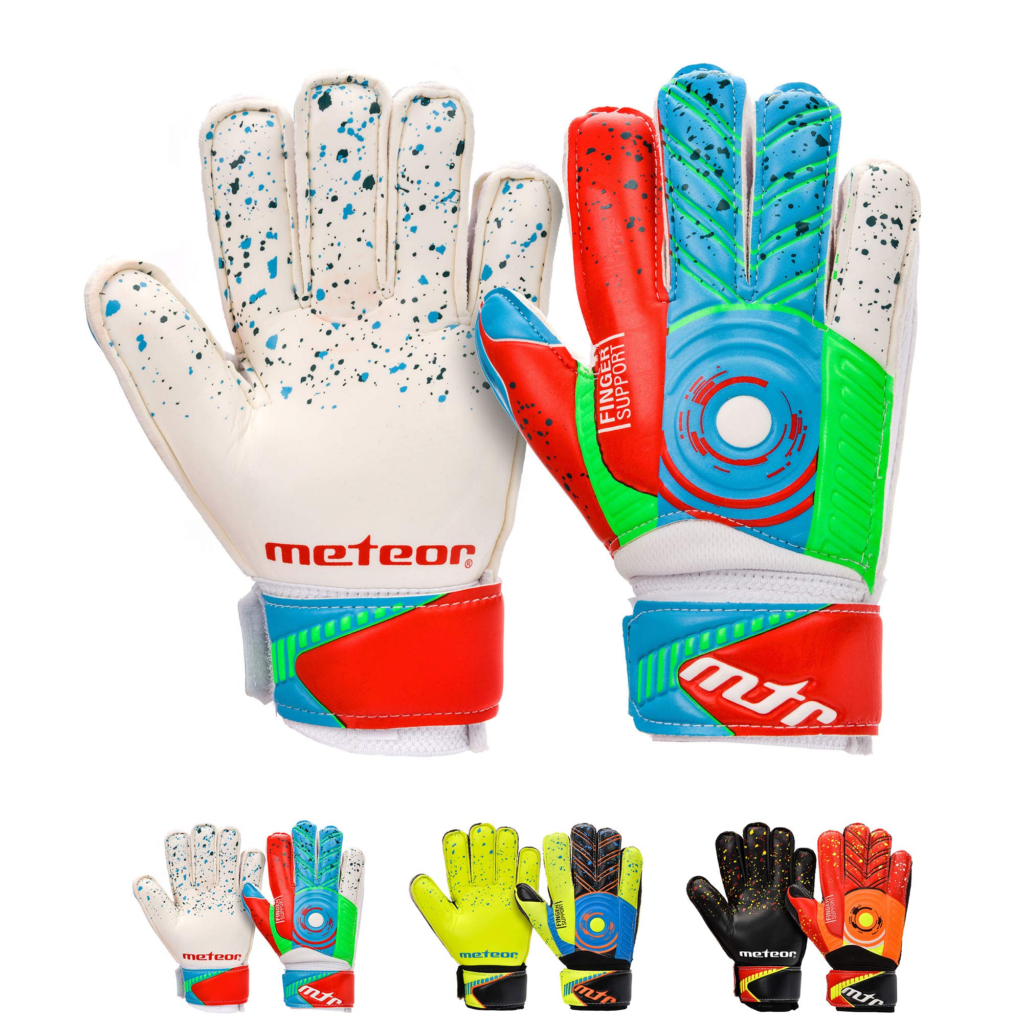 meteor DEFENCE goalkeeper gloves – Goalkeeping gloves Flat Cut with Finger Support, Strong Grip Foam, Breathable Inserts, Wrist Strap for football training - Size 8 - White