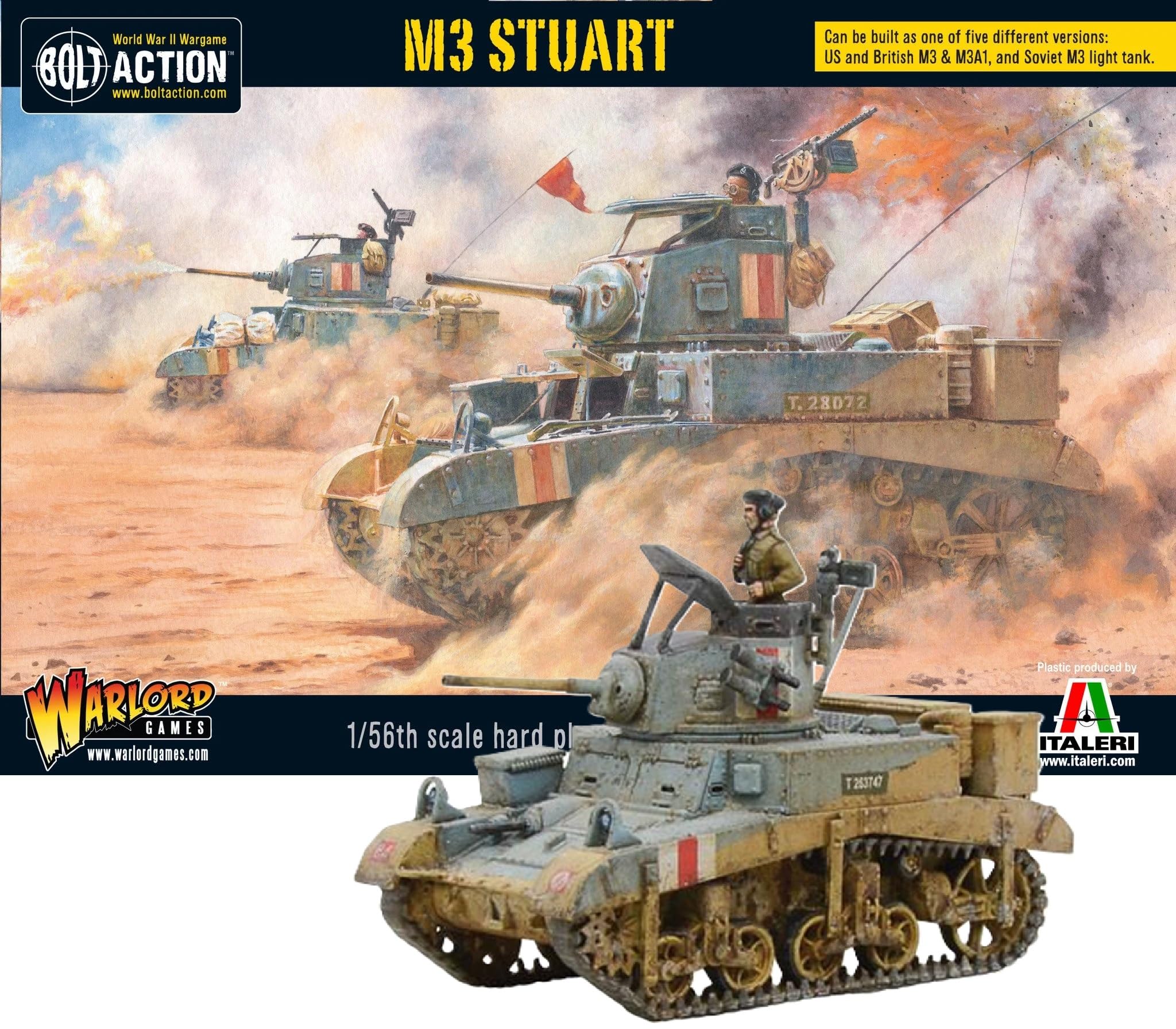 M3 Stuart Tank - 1:56 / 28mm Plastic US Army Scale Model Tank For Bolt Action by Warlord Games - Highly Detailed World War 2 Miniatures