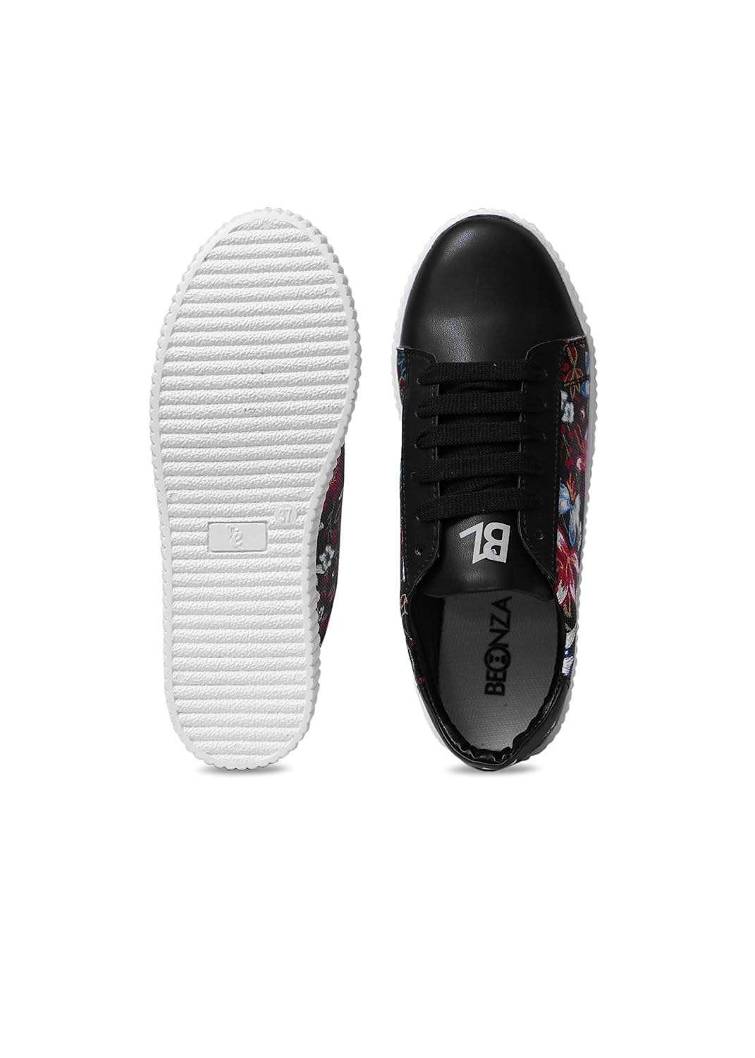 beonza women printed black sneakers casual shoes