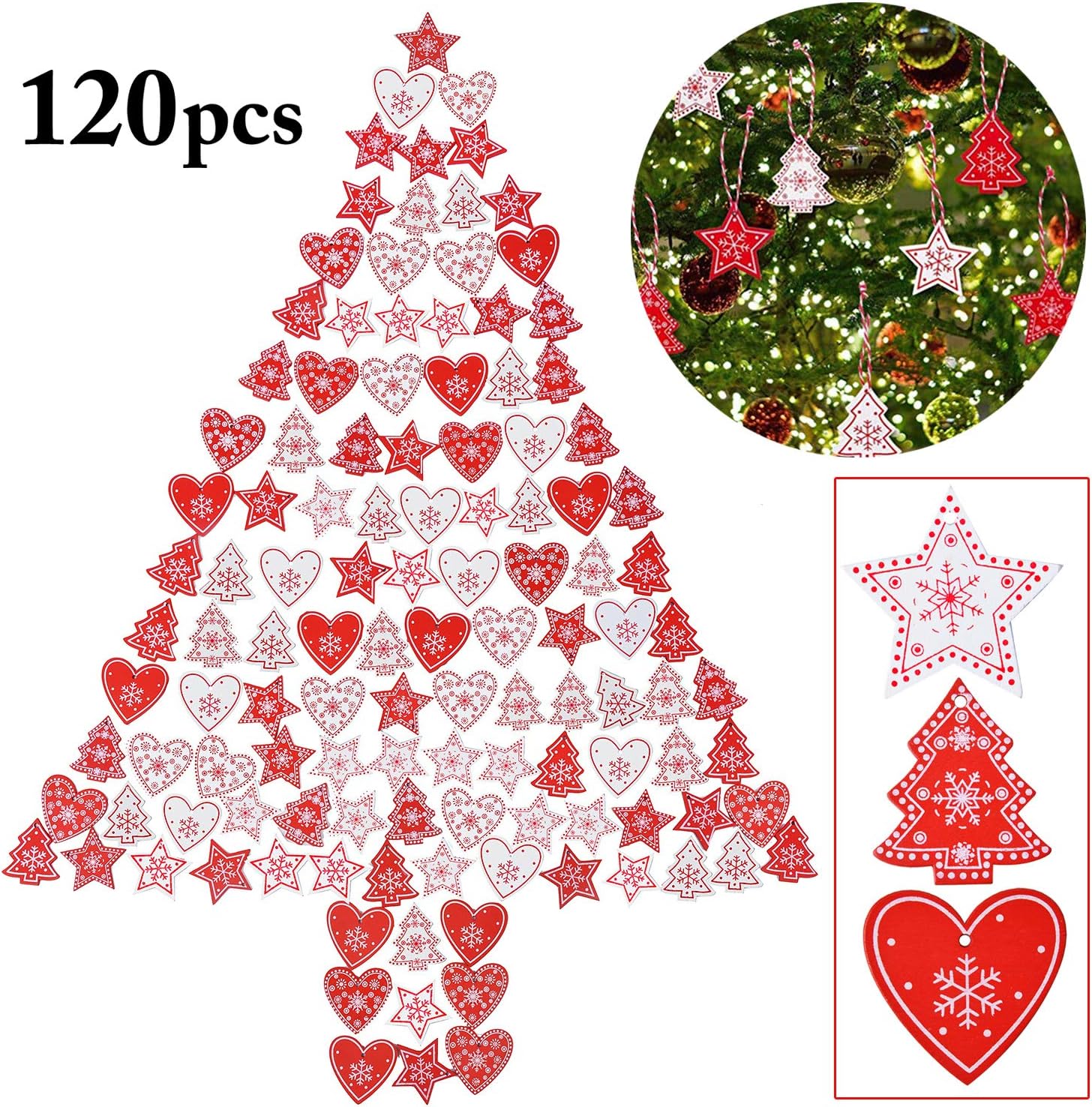 Albero Di Natale A Spirale Ikea.Zoylink 120pcs Decorazioni In Legno Per Albero Di Natale A Forma Di Cuore Stella Albero Di Natale Ciondolo Ornamento Di Albero Di Natale Amazon It Amazon It