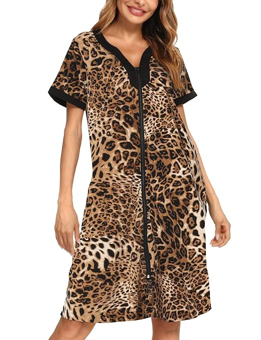 Buy House Dress for Women Zipper Front Robes Leopard House Coat Comfy