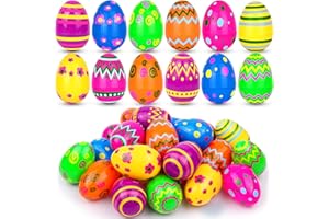 36 PCS 3.1" Plastic Printed Easter Eggs Bulk, Bright Colorful Fillable Empty Easter Eggs Bulks for Egg Hunt, Kids Easter Bask
