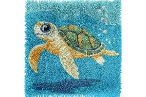 Generic Cute Cartoon Sea Turtle Latch Hook Kits Mini Rug DIY Handmade Crochet Yarn Needlework Hook and Latch Kit Printed Canv