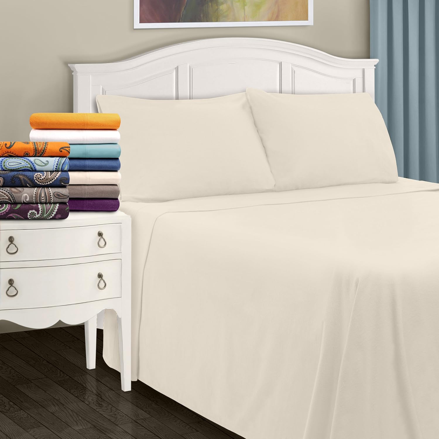 Ivory Solid All Season 100 Brushed Cotton Flannel Bedding Pillowcase