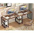 Bestier L Shaped Desk, 95.2 Inch Reversible Corner Computer Desk with Shelves, 2 Person Long Table for Home Office, Large Writing Storage Workstation with 3 Cable Holes, Rustic Brown