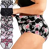 Feihtl Plus Size Underwear for Women XL-5XL Plus Size Classic Print Panties High Waisted Ladies Briefs 6-Pack