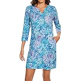 Lightbare Women’s 3/4 Sleeve Dress with Pockets UPF 50+ Casual Sun Dress Breathable Quick Dry for Beach Hiking Outdoors Party
