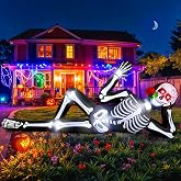 Giant Halloween Inflatables Skeleton Outdoor Decorations Biting a Rose | 10ft Huge Skeleton for Yard, Glowing Red Eyes, Funny Halloween Blow Ups Yard Decorations for Outside Lawn, Garden, Roof