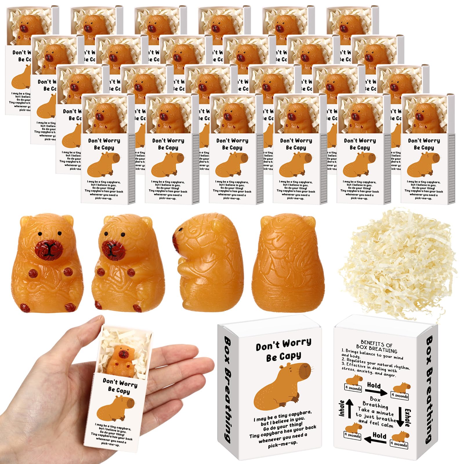 Photo 1 of Wettarn 24 Sets Capybara Gifts Positive Stress Balls with Support Gift Boxes Inspirational Party Favors for Employee Coworker Friends Office Stress Relief Toys