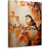 WODMIS Fall Bird Book Wall Decorations Framed Canvas Art, Rustic Autumn Maple Leaf Wall Decoration, Thanksgiving Harvest Decor Canvas Home Decorations for Living Room Kitchen Home Wall Decor 11x14