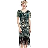 BABEYOND 1920s Art Deco Fringed Sequin Dress Roaring 20s Flapper Fancy Dress