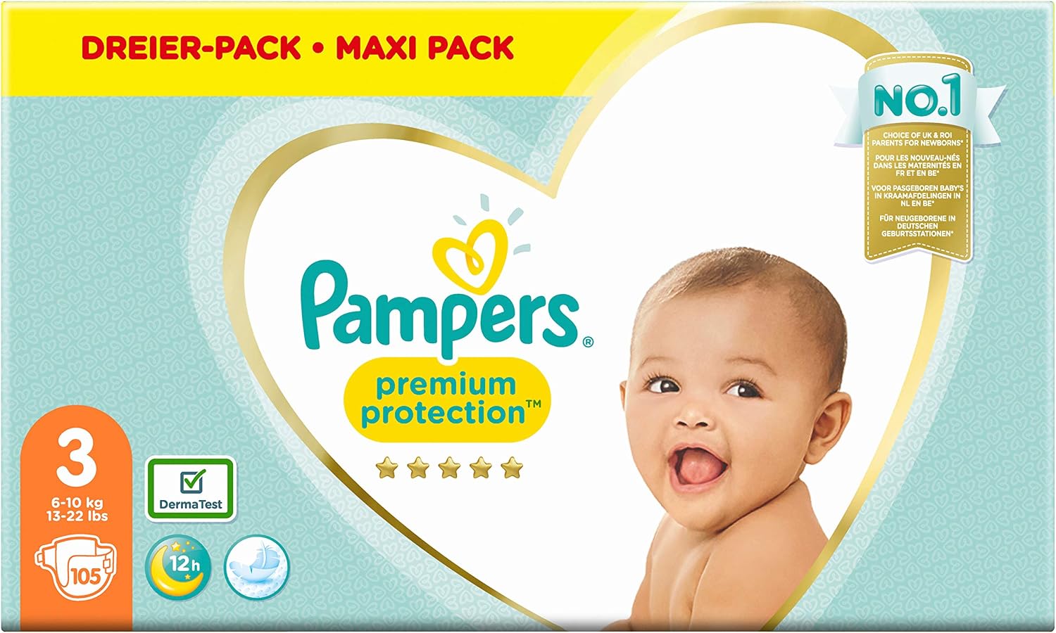 Pampers - Pampers Premium Protection Size 3-105 Diapers, Multi, Size 3 (105 Count)