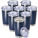 20 oz Tumbler Coffee Travel Tumblers Bulk with Lid Stainless Steel Double Wall Vacuum Insulated Mug Powder Coated Cups fit Car Cupholder for Hot and Cold - Navy, 8Pack
