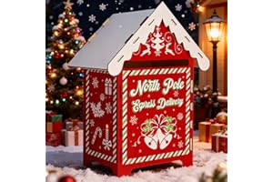 BrightRow 13.8 x 9 x 7 Inch Christmas Mailbox Letters to Santa Claus Wooden Red North Pole Delivery Mailbox Retro Outdoor Delivery Postbox for Home Classroom Gift Wish List Mantel Entryway Decorations