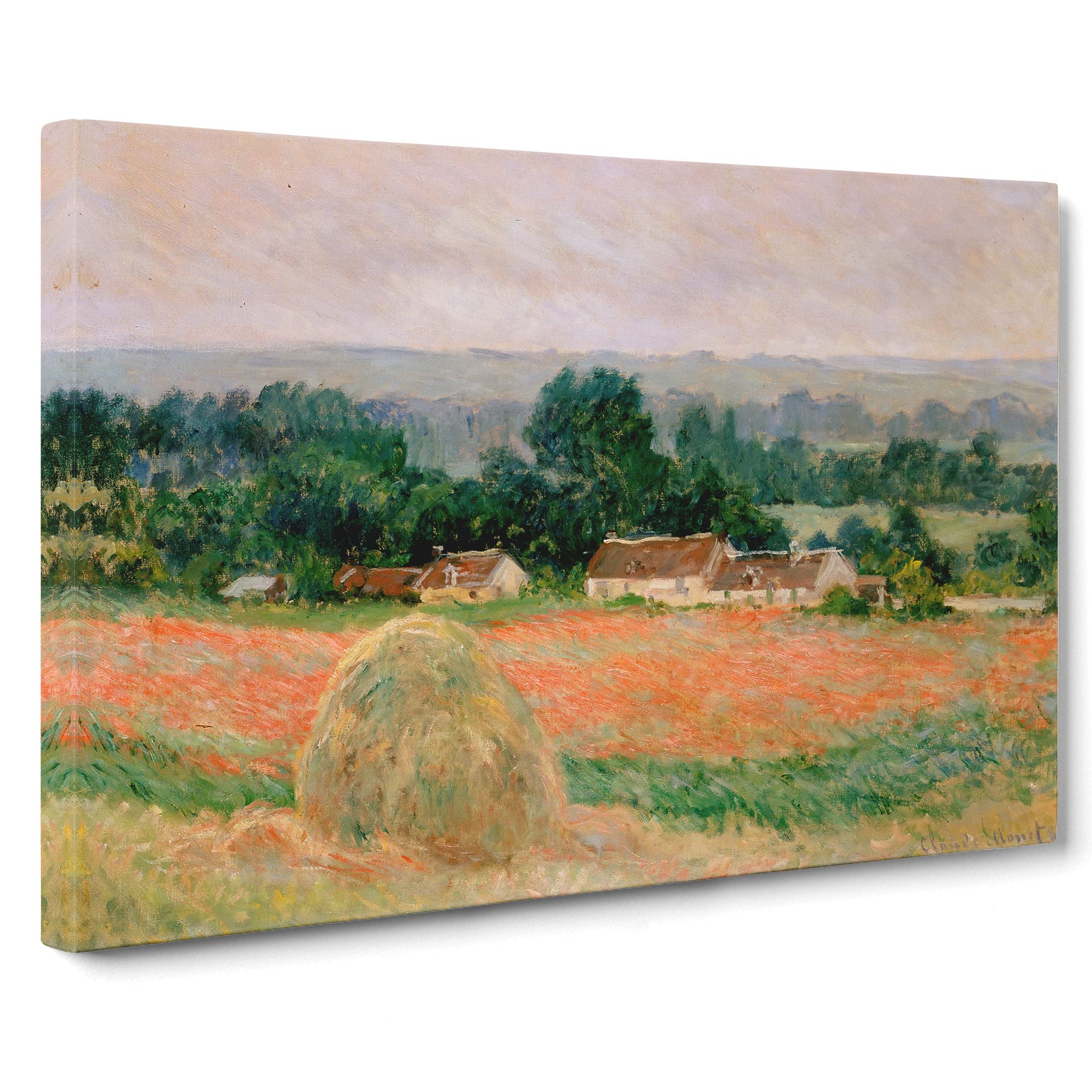 Haystack At Giverny By Claude Monet Canvas Print | Gallery Wrapped 30mm Frame Wall Art | 20x14 inches | Ready to Hang | Impressionist Picture | Living Room Bedroom Lounge Office