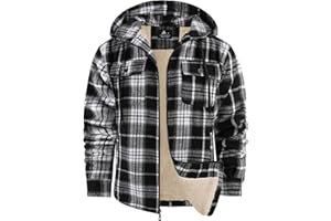 WENTTUO Mens Plaid Hoodies Winter Zip Up Fleece Jacket Sherpa Fleece Lined Warm Flannel Jacket Coat for Men