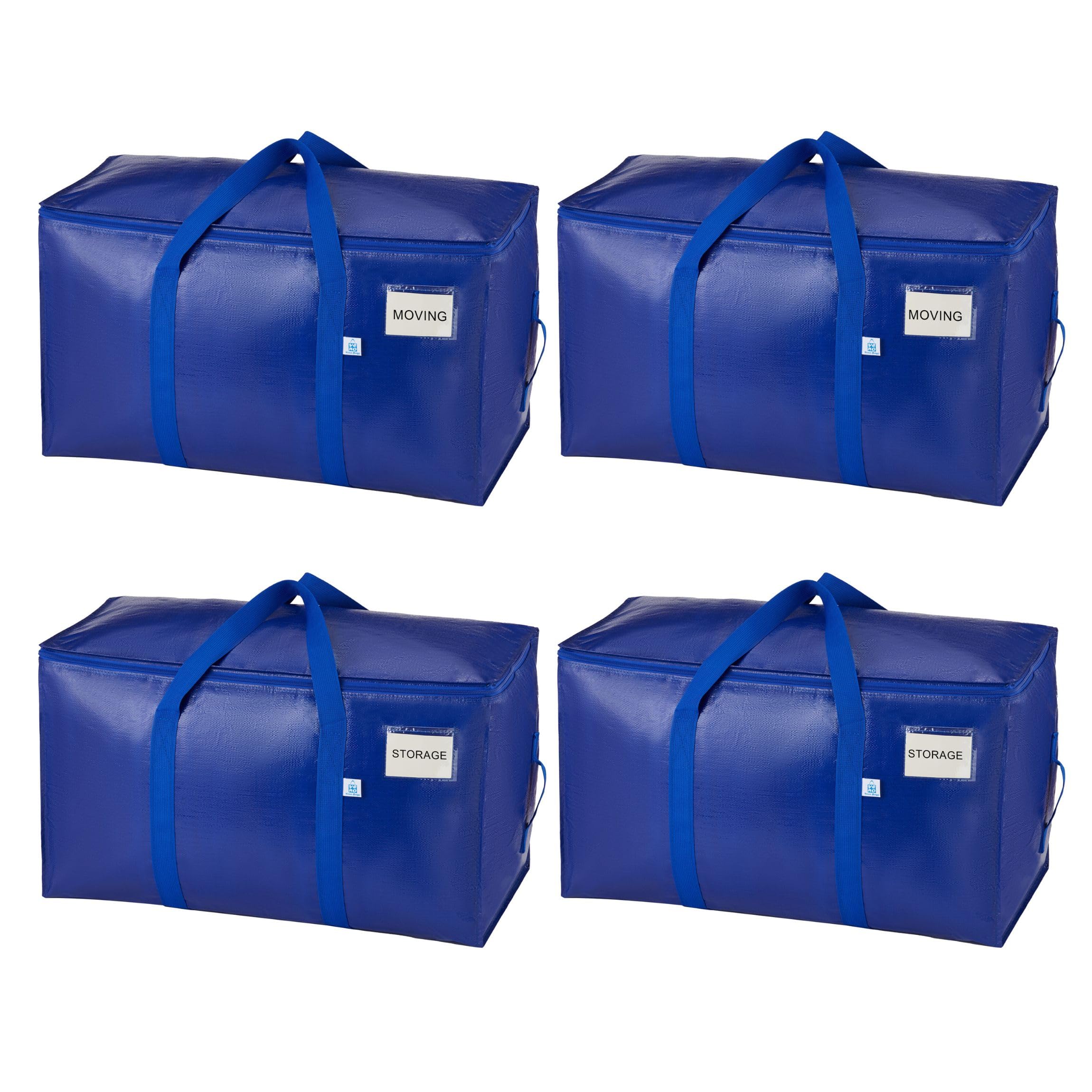 VENO 4 Pack Extra Large Moving Bags with Zippers & Carrying Handles, Heavy-Duty Storage Tote Moving Boxes for Space Saving (Blue-4 Pack)