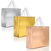Nush Nush Luxury Mix Color Gift Bags Set of 15 - Large Reusable Gift Bags with White Handles (5 Each of Rose Gold, Silver, and Gold) - Ideal for Christmas Gifts, Thanksgiving, Wedding - 13Wx5Dx11H