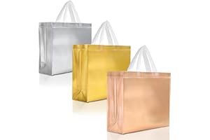 Nush Nush Luxury Mix Color Gift Bags Set of 15 - Large Reusable Gift Bags with White Handles (5 Each of Rose Gold, Silver, and Gold) - Ideal for Christmas Gifts, Thanksgiving, Wedding - 13Wx5Dx11H