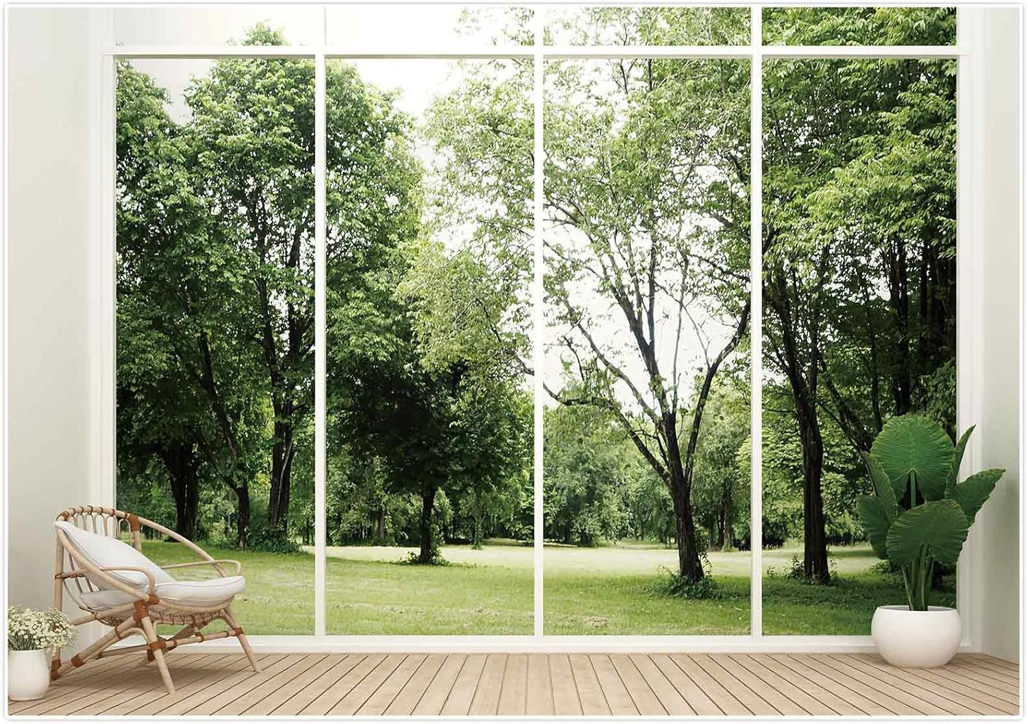 Allenjoy 7x5ft Business Office French Sash Window Backdrop Living Room Plant Views Photography Background Zoom Calls Video Conference Virtual Meetings at Home Job Interviews Webcasts Live Events Props