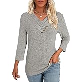 GKBK Women 3/4 Sleeve Tunic Top for Leggings V Neck Button Loose T Shirts 2026 Summer Dressy Casual Blouse Sweatshirt Sweater