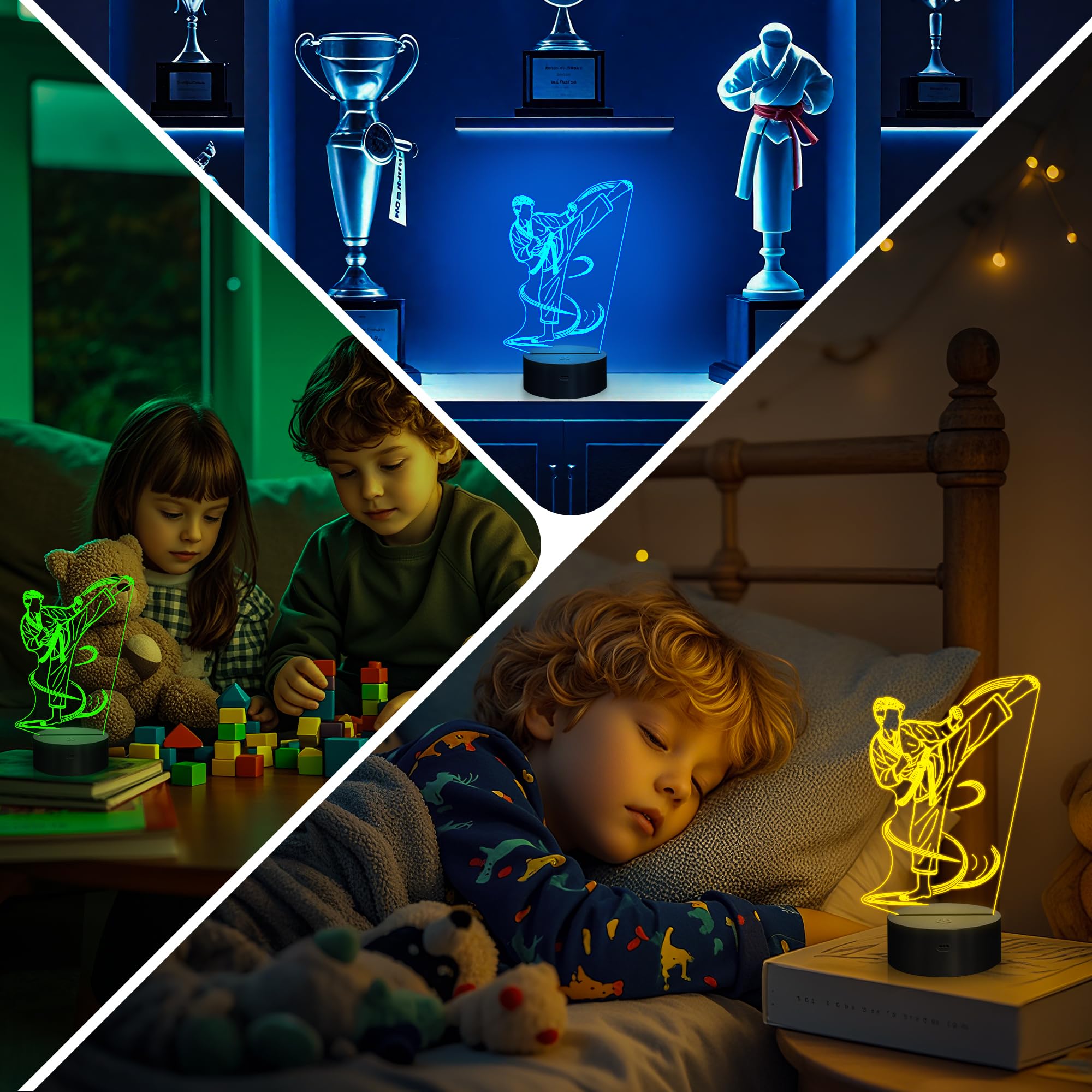 Ammonite Karate Nachtlicht, Karate Spieler 3D Lampe 16 Farben wechselnd mit Fernbedienung und Timer, Männer Karate Dekoration Licht Geburtstag Weihnachten Geschenke für Kinder Jungen Sport Fan 2