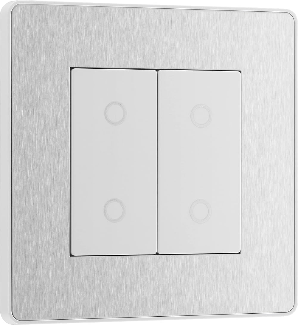 BG Double Master Touch Dimmer 2Way Trailing Edge Screwless Brushed Steel 200W