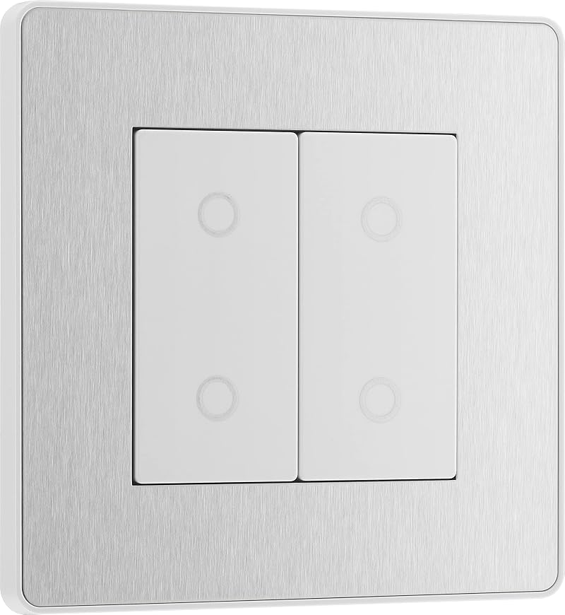 BG Double Master Touch Dimmer 2Way Trailing Edge Screwless Brushed Steel 200W