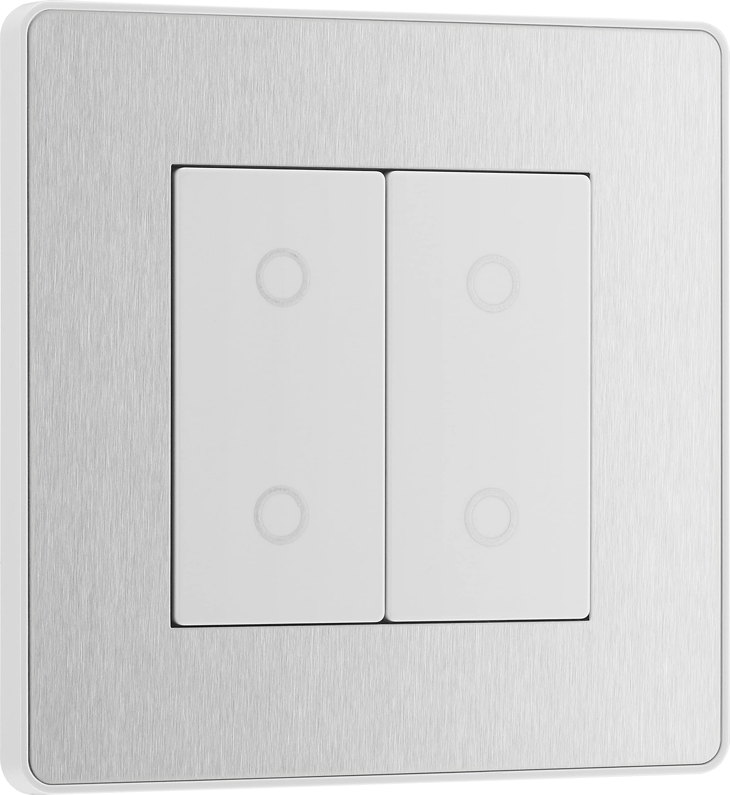 BG Electrical Double Master/Primary Touch Dimmer Wall Light Switch, 2-Way, Trailing Edge, Screwless Front Plate, Evolve, Brushed Steel, 200W, PCDBSTDM2W — image 1