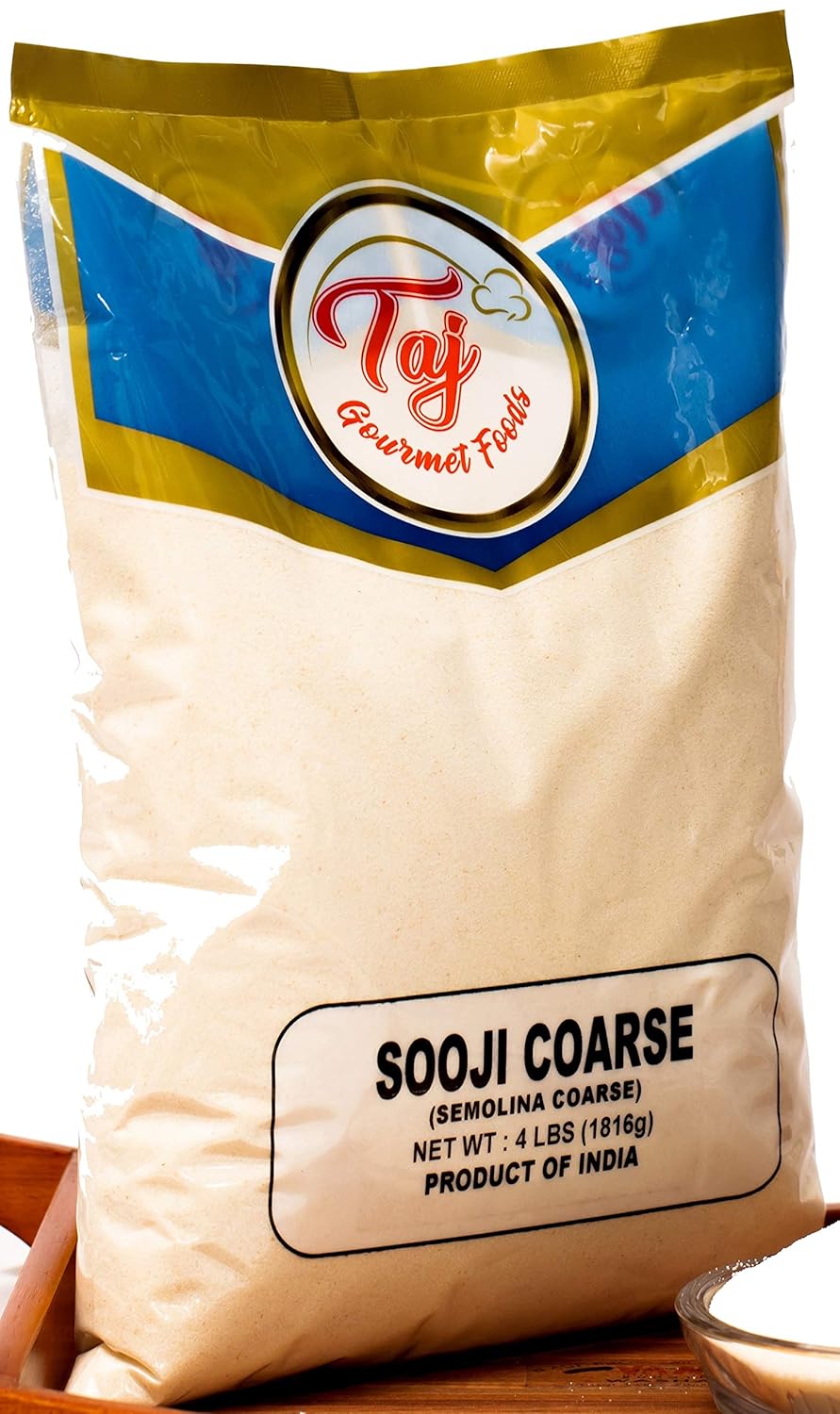 TAJ Premium Sooji Coarse (Farina, Suji, Rava, Semolina) Granulated Wheat, 4-Pounds
