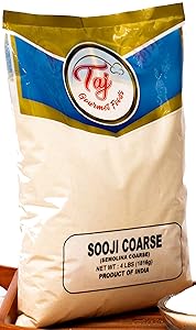 TAJ Premium Sooji Coarse (Farina, Suji, Rava, Semolina) Granulated Wheat, 4-Pounds