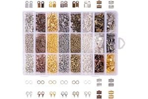 PH PandaHall About 2580Pcs Jewelry Finding Kits of Fold Over Iron Cord Ends Ribbon End Jump Rings and Lobster Claw Clasps in 6 Colors Mixed Sizes