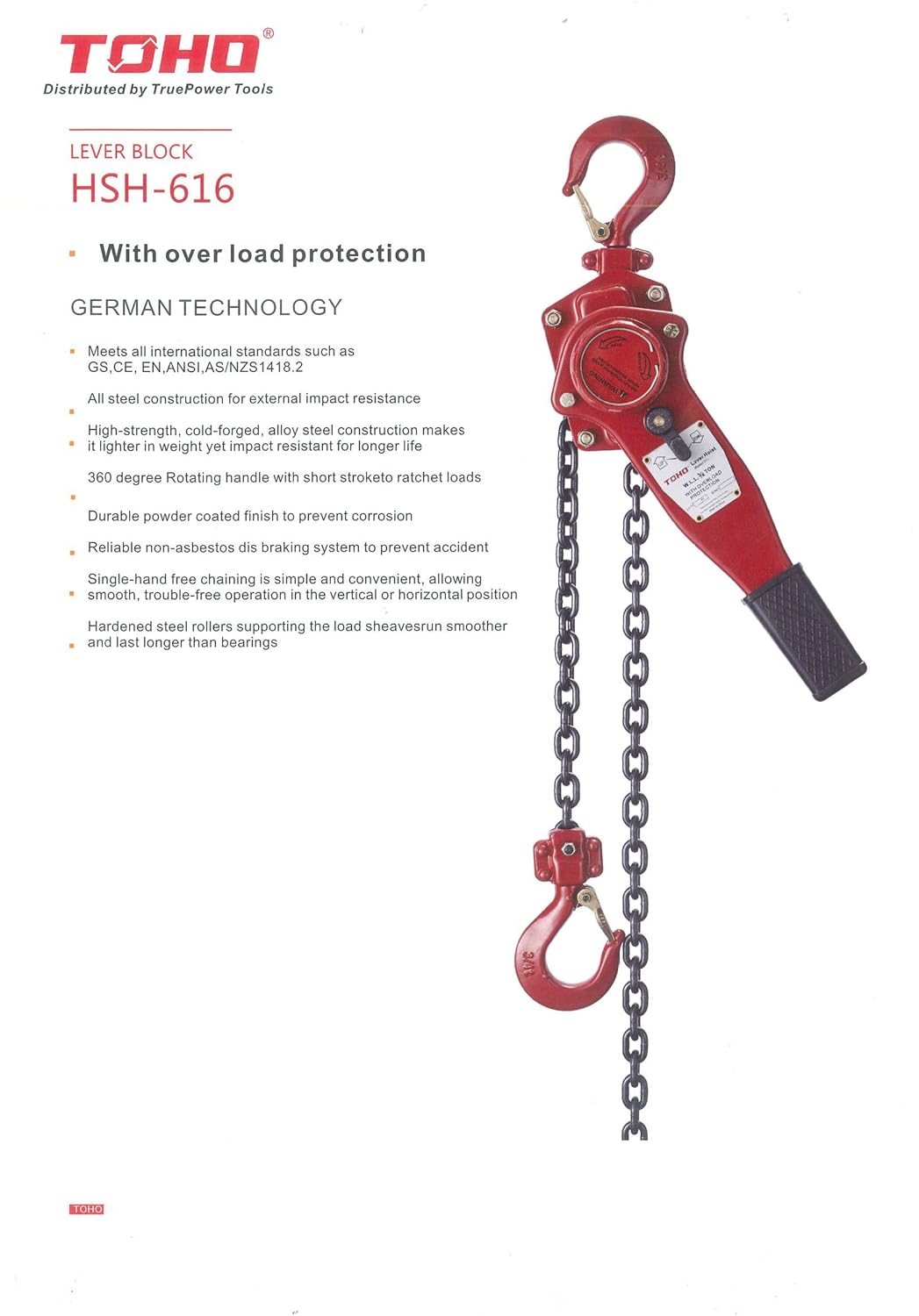 TOHO HSH616 OP Lever Block/Ratchet Puller Hoist with Overload