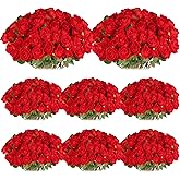 100 Pcs Artificial Silk Roses Flowers Bulk Realistic Long Stem Faux Flower Bouquet for Wedding Centerpieces, Valentine's Day Decor, Home Arrangements, Table Decorations(Red)