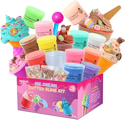 Kilpkonn 12 Pack Butter Slime Kit with Ice Cream Accessories and Mat