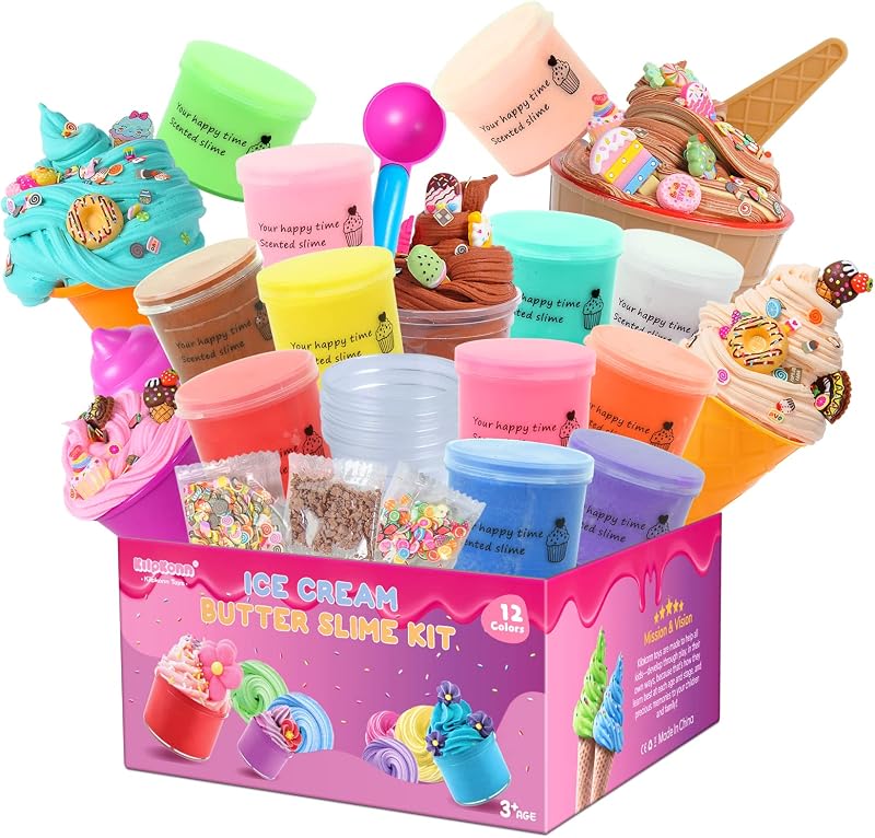 Kilpkonn 12 Pack Butter Slime Kit with Ice Cream Accessories and Mat